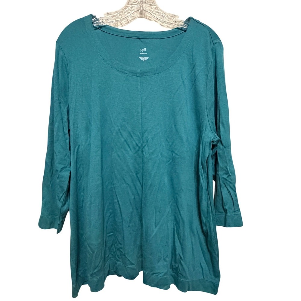 J. Jill Perfect Pima Teal Blue 3/4 Sleeve Seamed Tee Shirt XL Cotton Scoop Neck